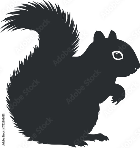 A black silhouette of a playful squirrel with a bushy tail and perky ears.
