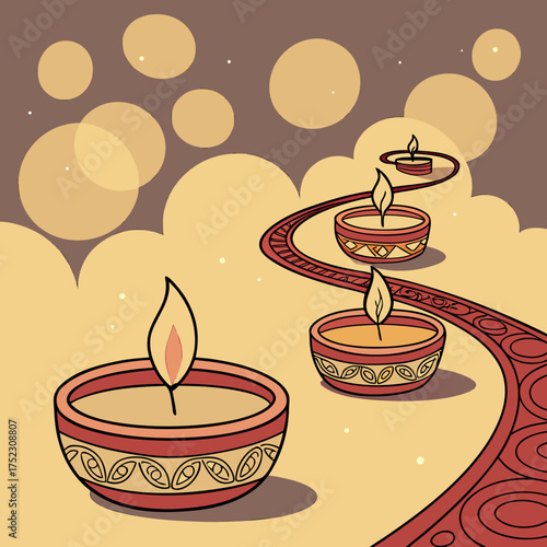 Candle light and bokeh background celebrate Indian Holiday Diwali. 