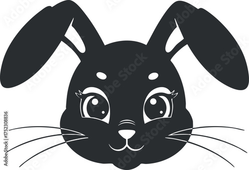 A cute cartoon rabbit face with big eyes and long ears, conveying joy and playfulness.