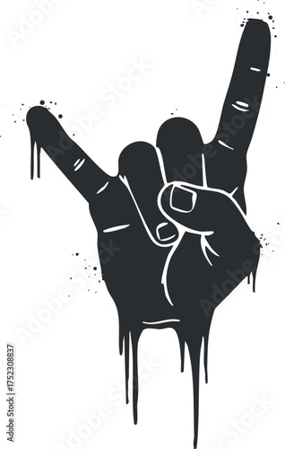 A dripping black rock hand gesture symbolizing music and rebellion in a cool artistic style.