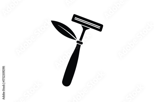 Clean razor with green leaf sprout on white background