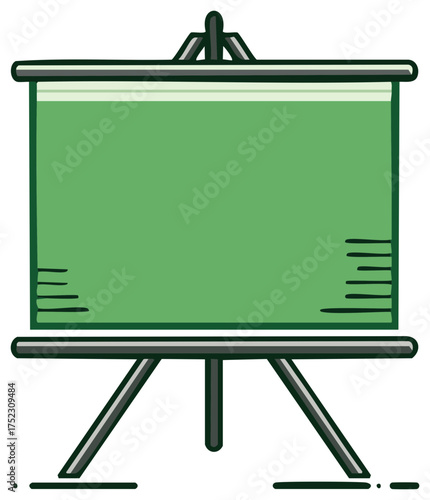 Illustration of a Green Projection Screen on a Tripod Stand for Presentation