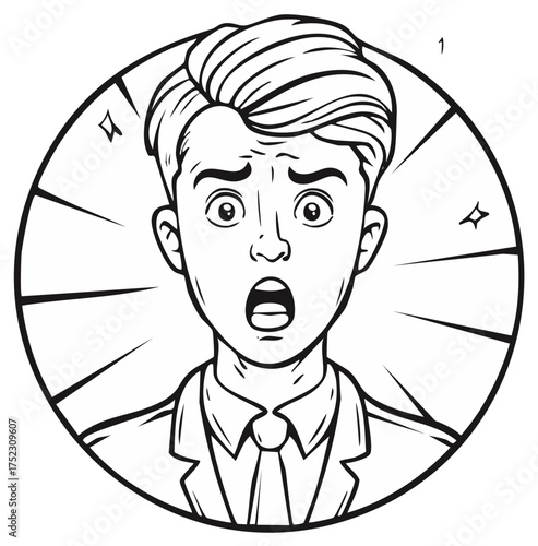Pop art illustration of a shocked young businessman gasping in surprise
