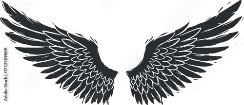 Stylized black wings illustration symbolizing freedom and grace in artistic design.