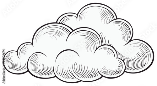 Fluffy Clouds Engraving Style Illustration Weather Icon Shape