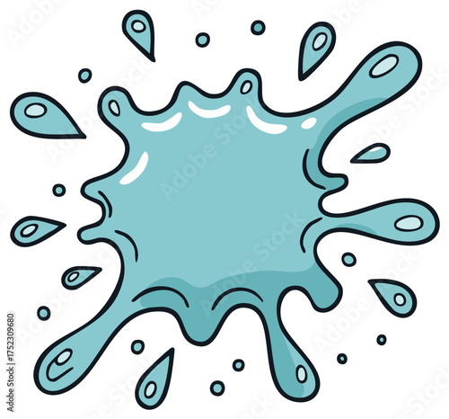 Playful Blue Water Splash Doodle with Scattered Droplets