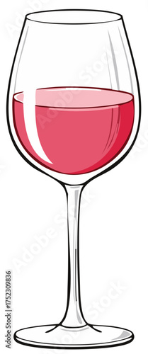 Stylized illustration of an elegant wine glass filled with red liquid, perfect for drinks and celebration concepts.