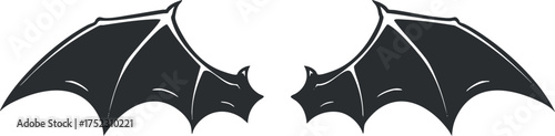 Stylized bat wings illustration perfect for Halloween or gothic themed designs.