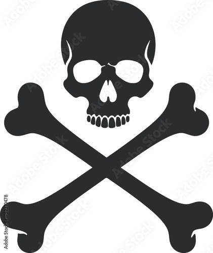 A stylized skull and crossbones symbol representing danger and toxicity in a bold design.