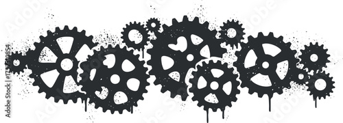 Illustration of interconnected gears and cogs representing mechanical engineering and industrial design.