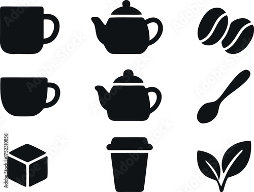 Coffee & Tea Icon Set | Solid Black Vector Silhouettes