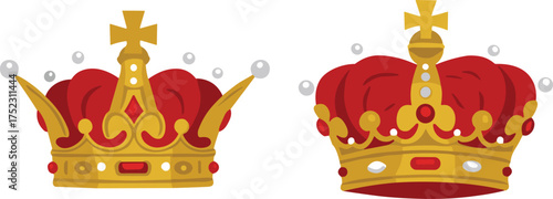 Crown, royal, gold, velvet, jewel, ornate, regal, monarchy, luxury, illustration, white, background, pearl, cross, elegant, traditional, ceremonial, heritage, majestic, design