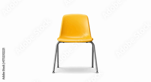 Realistic vector illustration of a single yellow modern chair, isolated office furniture with metal legs