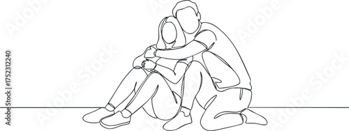 A minimalist line art illustration of a couple sharing a warm embrace, expressing love and connection.