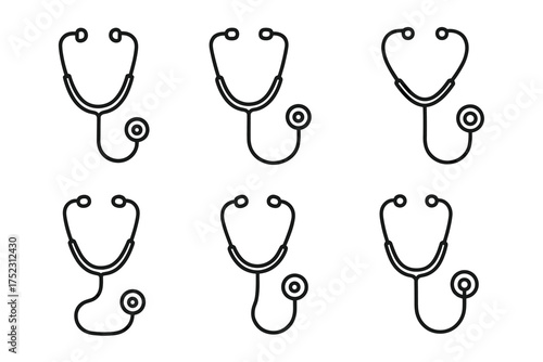 Various stethoscope icons set in minimalist black line design