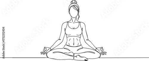 A minimalist line drawing of a woman sitting in a meditative yoga pose for relaxation and mindfulness.