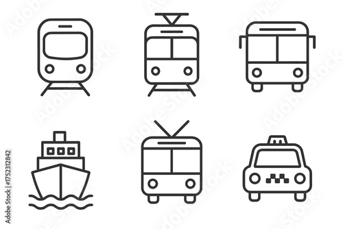 Minimalist icon set of various transportation modes