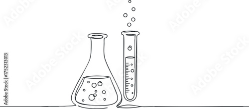 Illustration of laboratory glassware including a flask and a test tube with bubbles.