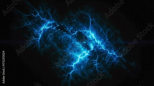 Epic blue lightning pulses across the dark cosmos, a stunning visual effect for sci-fi projects and cosmic documentaries, powerful energy and raw power unleashed. ai generative video