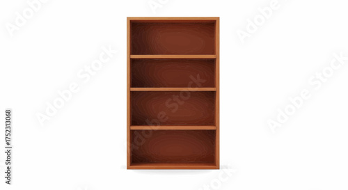 Empty brown wooden bookshelf with four shelves for interior design, a realistic isolated vector illustration