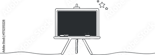 A simple chalkboard on an easel with stars, ideal for educational or artistic presentations.