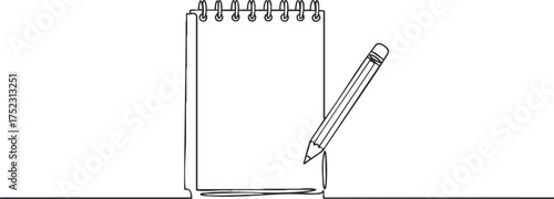 An illustration of a blank notebook with a pencil ready for writing or sketching.