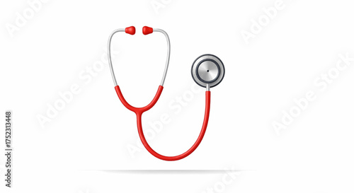 Realistic red stethoscope medical equipment for doctor and hospital health care services, vector illustration