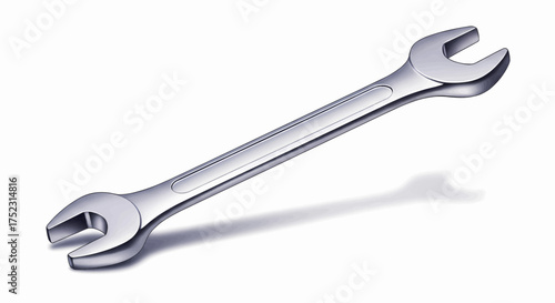A shiny chrome double-ended spanner wrench tool for repair and maintenance, vector illustration isolated on white
