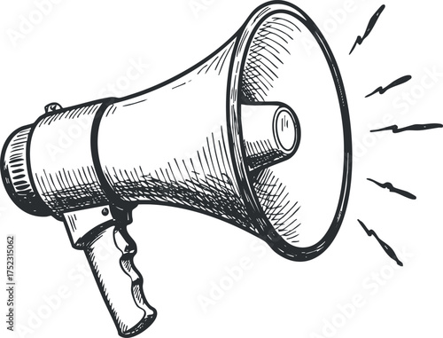 A detailed sketch of a megaphone used for making announcements and amplifying sound.