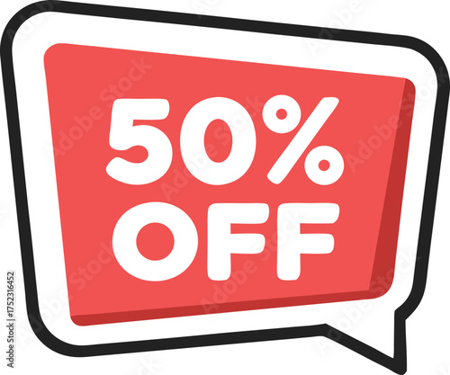 Red speech bubble fifty percent off sale discount offer