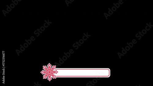 Festive animation of the information window for headlines: a white and red snowflake appears, followed by a line on a transparent background.