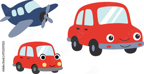Cute red car cartoon vector illustration for kids learning
