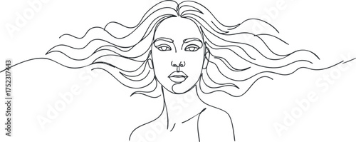 Stylized line art portrait of a woman with flowing hair capturing beauty and elegance.