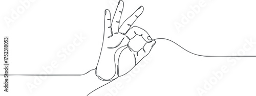 Minimalist line art illustration of a hand making an ok gesture in a continuous style.