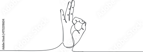A minimalist line art illustration of a hand making an okay gesture on a white background.