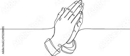 A minimalist line drawing of two hands clasped in prayer symbolizing faith and spirituality.