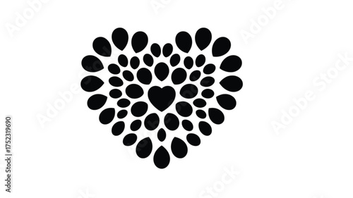Black heart shape formed by radiating teardrop shapes