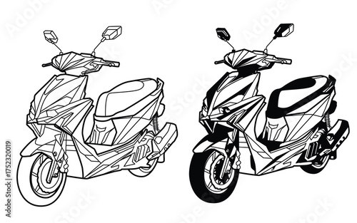 Scooter vector art black and white style isolated with background