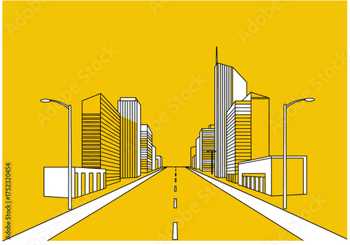 Urban Cityscape Illustration with Buildings and Street.