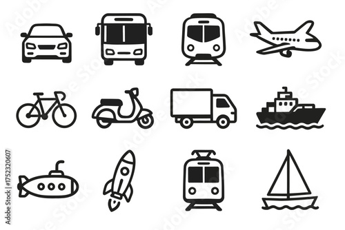 Black and white icons of various transportation modes
