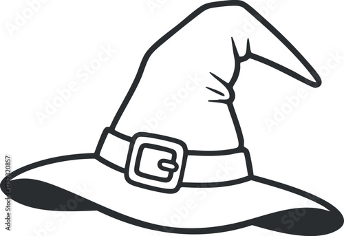 A classic witch hat featuring a pointed top and a wide brim ideal for Halloween costumes