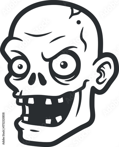 A cartoon style zombie head with exaggerated features and a humorous expression.