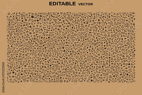 Seamless pattern of small black icons on a textured brown background