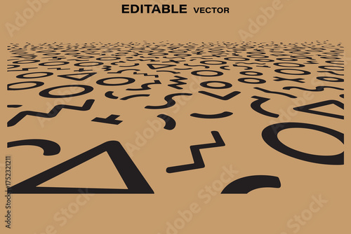 Abstract geometric shapes and numbers on a textured brown background