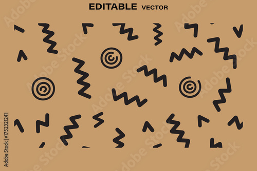 Abstract geometric shapes and zigzags on a textured brown background