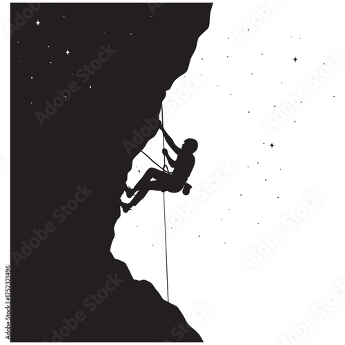 Rock Climber Silhouette Entangled in Ropes - Challenge and Difficulty Concept