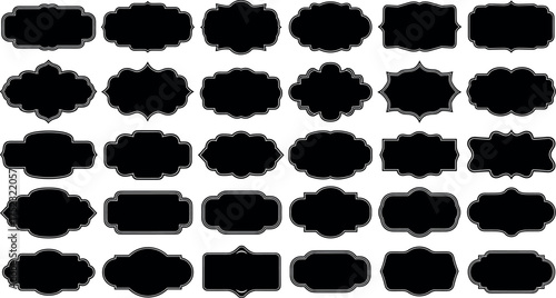 Collection of Black Decorative Labels and Frames on a White Background