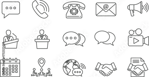 Line art icons depicting communication methods