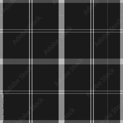 Elegant black, gray, and white tartan plaid pattern for textile, fabric, wallpaper, and men’s fashion design. Seamless vector background ideal for modern classic decoration. Vector illustration.