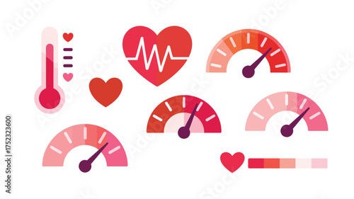 Collection of valentine s day themed health and love meter icons